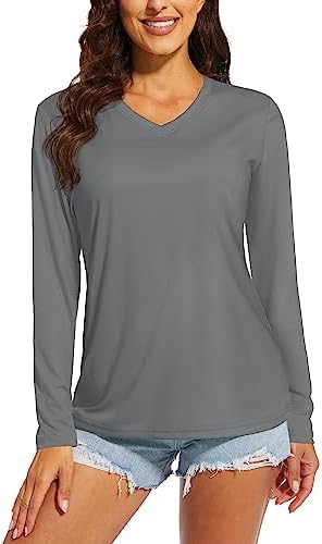 MAGCOMSEN Women’s UPF 50+ Long Sleeve Shirts V-Neck Sun Protection Shirt Hiking Outdoor Performance Tee Running Workout