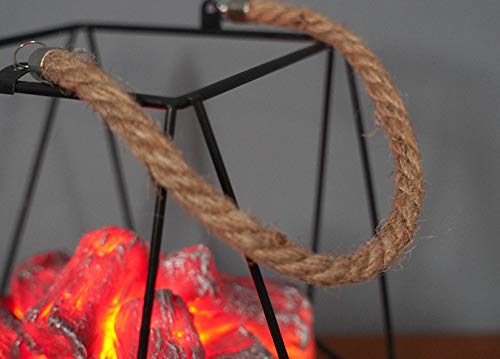Image of Small Cozy Fireplace Lantern Traditional Realistic Log Wood Burning Flame Effect Ligh LED Charcoal Style Table LampFor Indoor & Outdoor Use