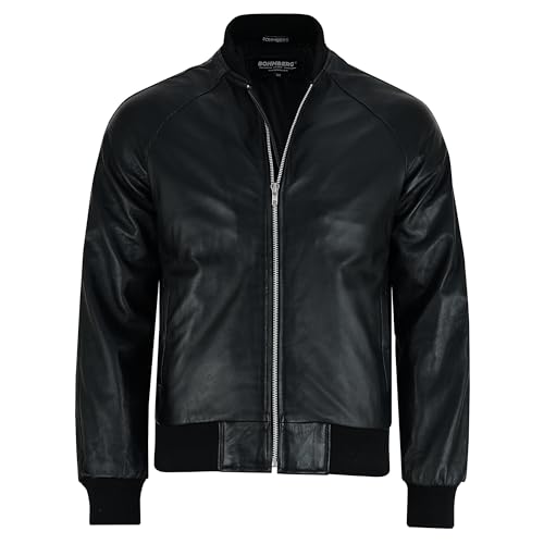 Bohmberg HARDBOILED Herren Bomberjacke ''KAORI'' - Übergangsjacke aus edlem Lammnappa-Leder - hochwertig und angenehm weich-Urbanwear, Schwarz, 3XL