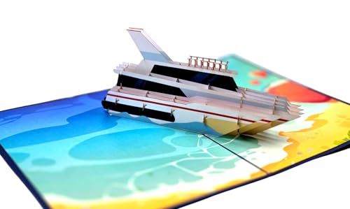 Tarjeta desplegable 3D 'Yate am Strand' – Tarjeta plegable con diseño de barco para cumpleaños, vacaciones y viajes – Incluye sobre blanco – abierta 24 × 17 cm, pop-up de 6 cm