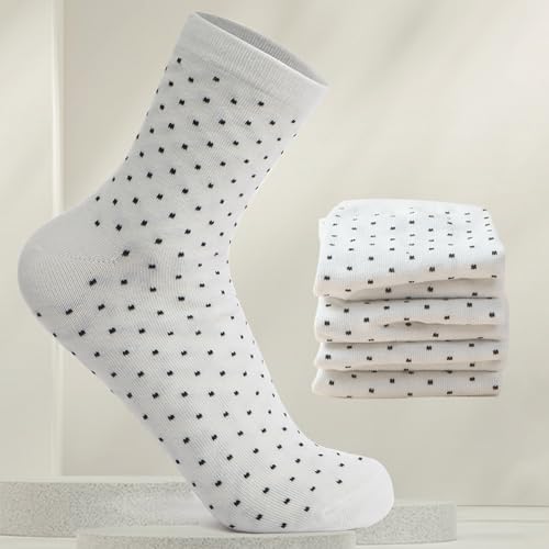 3 Pairs Flat Knit Socks with Polka Dot and Horizontal Stripe Design Stylish and Breathable US Size 5–6.5 (White and Black)