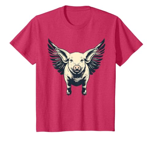 Flying Pig with Wings Fly Pig Lovers T-Shirt, Youth, Red Heather, X-Small