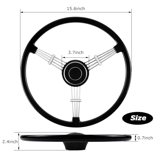MOTAFAR 15-1/2 Inch Steering Wheel Retro Classic Style with Black Banjo Design, Compatible For Porsche 356 Speedster(Baking Varnish-black) - Image 3