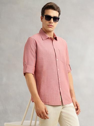 Image of Thomas Scott Men's | Solid | Premium Linen Blend | Spread Collar | Summer Wear | Long Sleeve | Shirts for Men