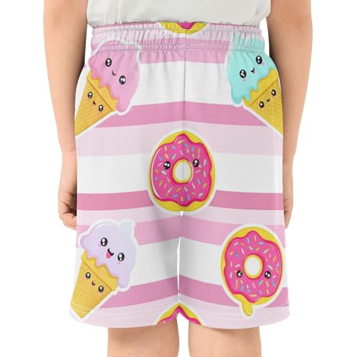 J JOYSAY Cute Donut Icecream Stripe Boys Athletic Shorts Kids Youth Casual Shotrs with Elastic Waistband Pockets3
