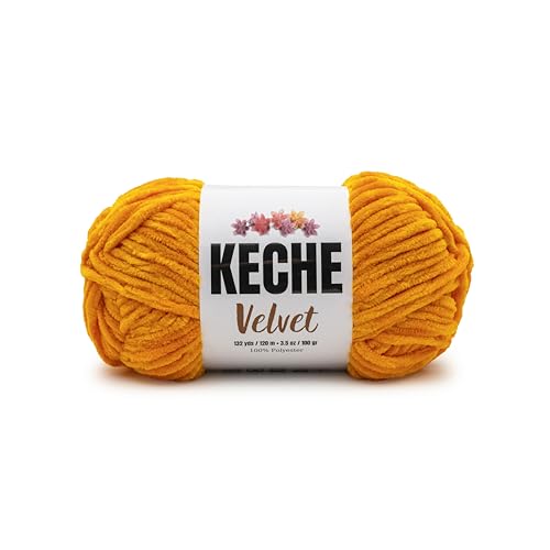 Image of Keche Velvet Yarn for Crocheting, Soft Chenille Bulky Baby Blanket Amigurumi Yarn 100 gr (132 yds) - Mustard
