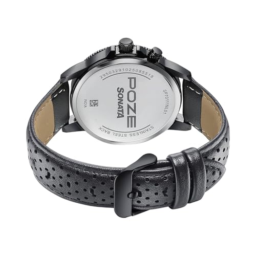 Image of Sonata Poze 8 EL Glow Watch Quartz Analog with Black+ EL Glow Dial Black PU Leather Strap Watch for Men - SP70111NL01W
