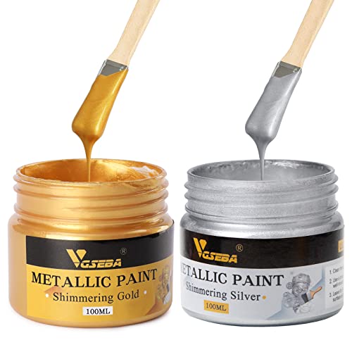 Acrylic Paint Metallic Gold and Silver,200ml Gold Leaf Paint for Art, Painting, Handcrafts,Ideal for Canvas Wood Clay Fabric Ceramic Craft Supplies,Non Toxic,Non Fading by VGSEBA - Used condition - US$13.88