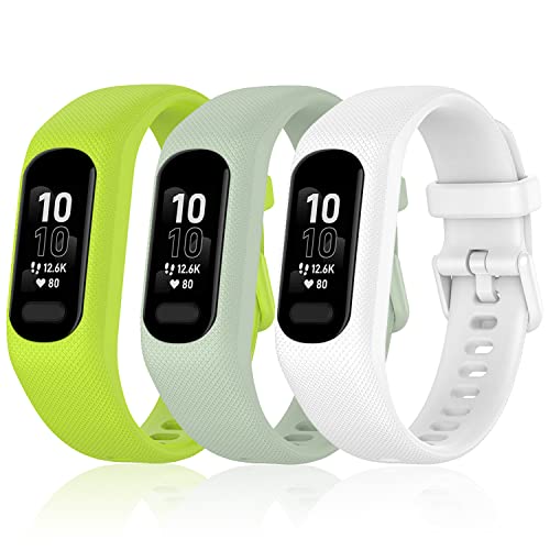 Image of Soft Silicone Bands Compatible with Garmin Vivosmart 5 Straps Replacement Wristbands with Secure Metal Watch Clasp Buckle Bracelet Band Case Cover for Women Men, 3 Pack
