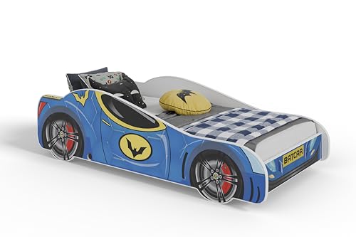 KOBI Lettino per bambini Spider Bat Car | Multicolor | Tema del supereroe Spiderman Batman | Letto per bambini ragazzo ragazza | con struttura del letto (BATCAR, 160x80)