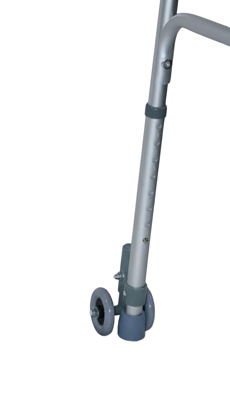 Ausilium Deambulatore Pieghevole a 4 Ruote in Alluminio, Ruote Anteriori Piroettanti e Posteriori Gemellate con Freno, Manopole Ergonomiche Imbottite, 3,4 kg, Portata 120 kg, Altezza Regolabile