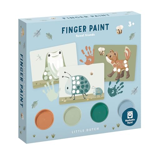 Little Dutch Fingerfarben-Malset mit 10 Motiv-Vorlagen und 4 Farben f&uuml;r Kleinkind Waldtiere blau - Forest Friends