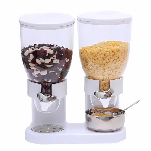 Dispensador doble de cereales y alimentos secos con bandeja de derrame incluida para hogarcocina, encimeras, desayuno, mascotas, comida para gatos, comida para perros,despensa y comidas (Blanco) Dispensador doble de cereales y alimentos secos con bandeja de derrame incluida para hogarcocina, encimeras, desayuno, mascotas, comida para gatos, comida para perros,despensa y comidas (Blanco)