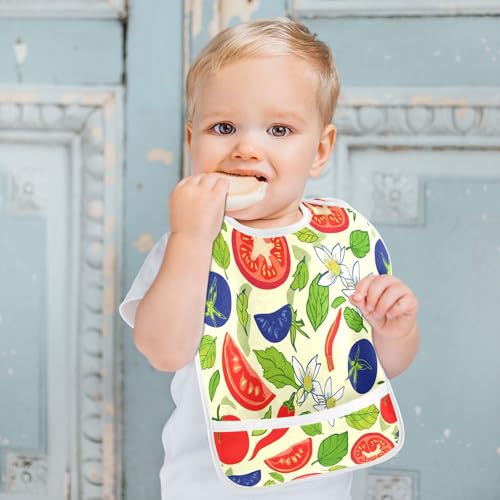 MCHIVER Pepper Basil Flower Beige Baby Bibs for tag1 Waterproof Feeding Bib Apron with Food Cather Adjustable Cotton Food Eating Bib 2 Pack4
