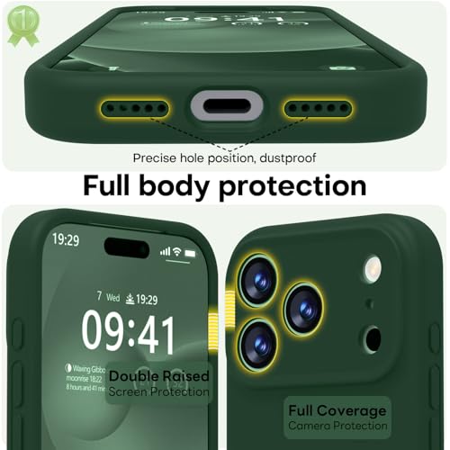 Image of LOVE 3000 Designed for iPhone 17 Pro Case, Premium Silicone [Compatible with Magsafe][Soft Anti-Scratch Microfiber Lining] Shockproof Protective Phone Case for Men Women 6.3 inch, Green