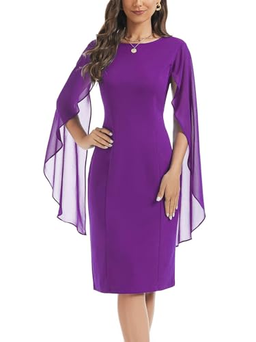 Image of HELYO Women's Chiffon Cloak Sleeve Mini Cape Dress V-Back Semi-Formal Elegant Bodycon Wedding Guest Evening Cocktail Dresses