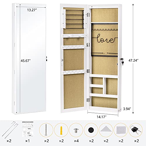 Szqinji Jewelry Armoire Cabinet With Full-Length Mirror, Large Storage Jewelry Organizer, Wall/Door Mounted, Lockable, Pure White #TOP5