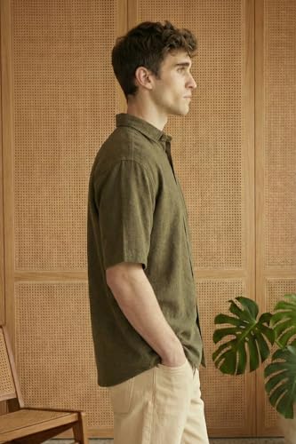 Image of Allen Solly Men's Textured Casual Shirt | Drop Shoulder | Half Sleeve | Relaxed Fit | Casual & Streetwear Style