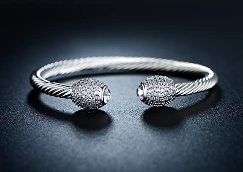 Barzel 18K Gold Plated Crystal Cable Bangle Bracelet For Women - Cuff Bangle Bracelet (Silver) #TOP4