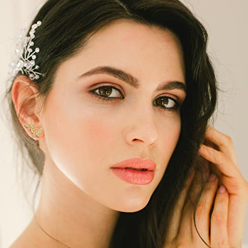 Zircon Butterfly Stud Earrings - 14K Gold Plated CZ Pave Butterfly Earrings for Women，Good Gift for Sister,Lover3