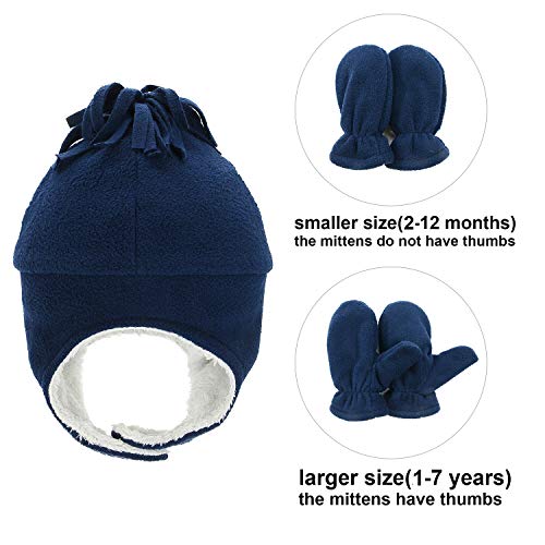 Century Star Baby Fleece Hat Warm Earflap Toddler Boys Winter Hat And Mitten Set 01 Navy Blue 3-12 Months #TOP2