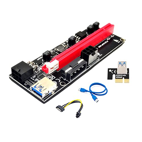 ezqnirk 1pcs PCI-E Riser 009 Express 1X 4X 8X 16x Extender PCI E USB Riser 009S GPU Dual 6Pin Adapter Card SATA 15pin Suitable for BTC Miner
