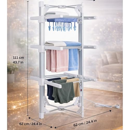 HOUSZY Mini 3-Tier Electric Clothes Air dryer rack with Cover, Hook– Foldable, Lightweight, Space-Saving Clothes Dryer Rack Foldable - Image 2
