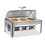 フードウォーマーチェーフィングディッシュセットチェーフィングディッシュビュッフェセット、9Lフードウォーマーサーバーウォーミングトレイラウンド長方形チェーファー、ステンレススチールスクエアチェーファー、ケータリング用ラウンドフードウォーマーチェーフィングウォーマーチェーフ，One Color C