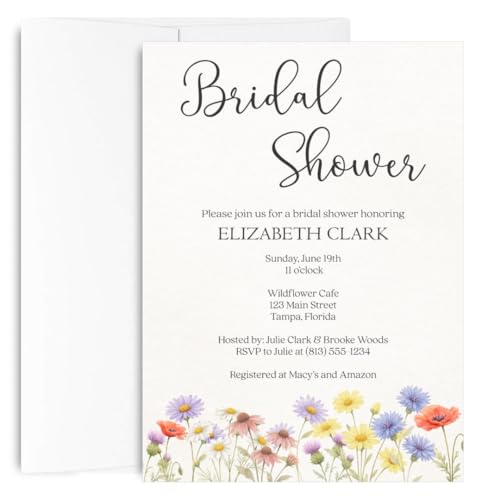 Wildflower Bridal Shower Invitations, Custom Wedding Shower Invite with Wild