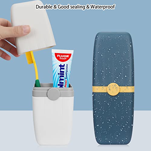 Skycase Travel Toothbrushes Case, [2 Pack] Toothpaste Storage Box, Cup Portable Toothbrush Holder Toothbrushes Toothpaste Set Organizer For Travel,Business,Home,Camping, School Supplies,Blue+White #TOP2