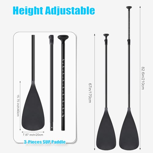 Image of Hollowfly 2 Set of 3 Pieces Sup Paddle Board Paddle Kayak Adjustable Stand up Oar Aluminum Alloy Lightweight Replacement Paddleboard Detachable Aluminum Alloy Shaft for Surfing Fishing