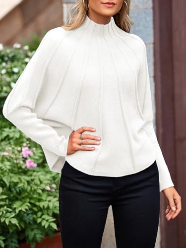 NALANISA Women's Mock Neck Batwing Sleeve Sweaters 2025 Fall Winter Oversized Knit Cute Pullover Sweater Dolman Tops Trendy4