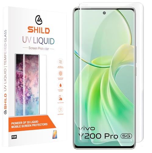 Image of SHILD Premium UV Tempered Glass Screen Protector for Vivo Y200 Pro 5G (6.78 Inch) - Full Adhesive, UV Curved Edge, HD Clarity, 9H Hardness, Fingerprint Unlock Compatible, Case Friendly - Pack of 1