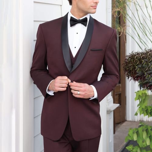 3 Piece Men's Slim Fit Suit Shawl Lapel One Button Suits for Men Jacket Vest Tuxedo Pants Set Wedding Prom Dinner3