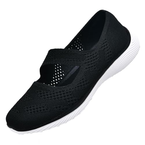 Image of HONHOLD Women's Casual Knit Mary Jane Flat Shoes with Arch Support