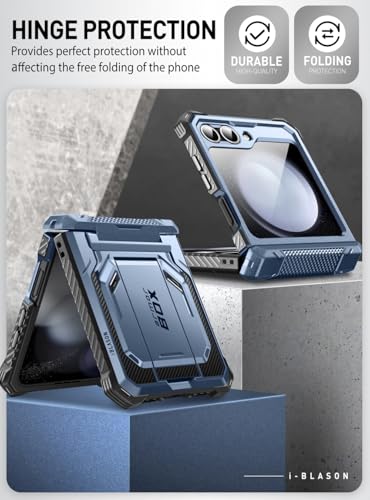 Image of i-Blason for Samsung Galaxy Z Flip 6 Case with Stand, [Built-in Screen Protector] [Hinge Protection] [Belt-Clip], Full-Body Military Protection Phone Case for Samsung Z Flip 6 (DarkBlue)