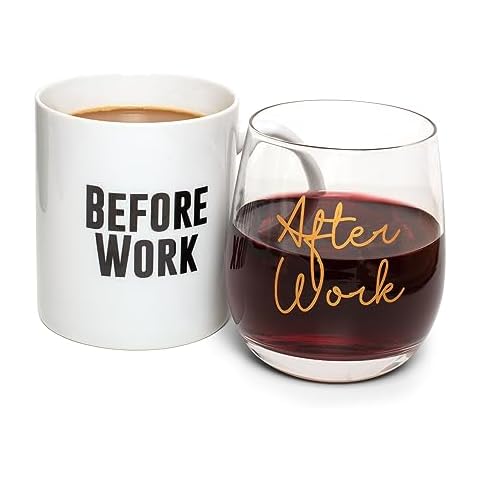 Before Work, After Work 300ml Coffee Mug Stemless Wine Glass Set Cover