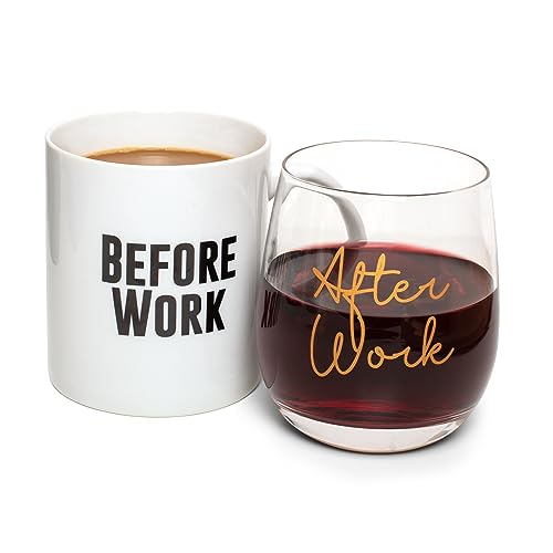 Before Work After Work Mug & Wine Mug & Glass Set