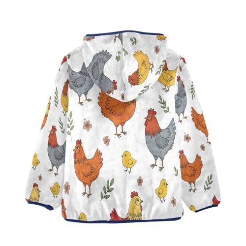 Chicken Pattern with Flowers Toddler Fleece Jacket Girl Boys Hooded Fleece Jacket Coat Warm Outwear Zip-up 3-10T2