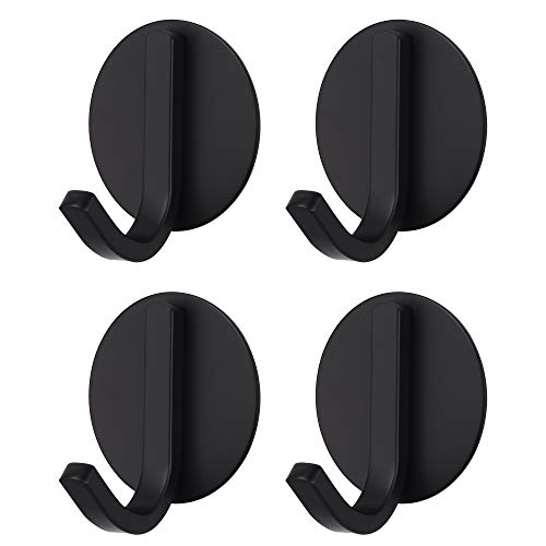 BasicForm Ganchos Adhesivos de Acero Inoxidable Ultra Fuerte Adhesivo para Baño y Cocina Negro (1-Gancho x 4 Piezas)