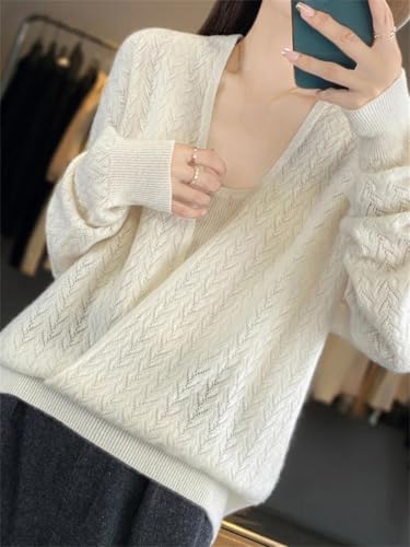 Womens 100% Merino Wool Wrap V Neck Sweater Long Sleeve Jumper Soft Loose Casual Pullover Tops2