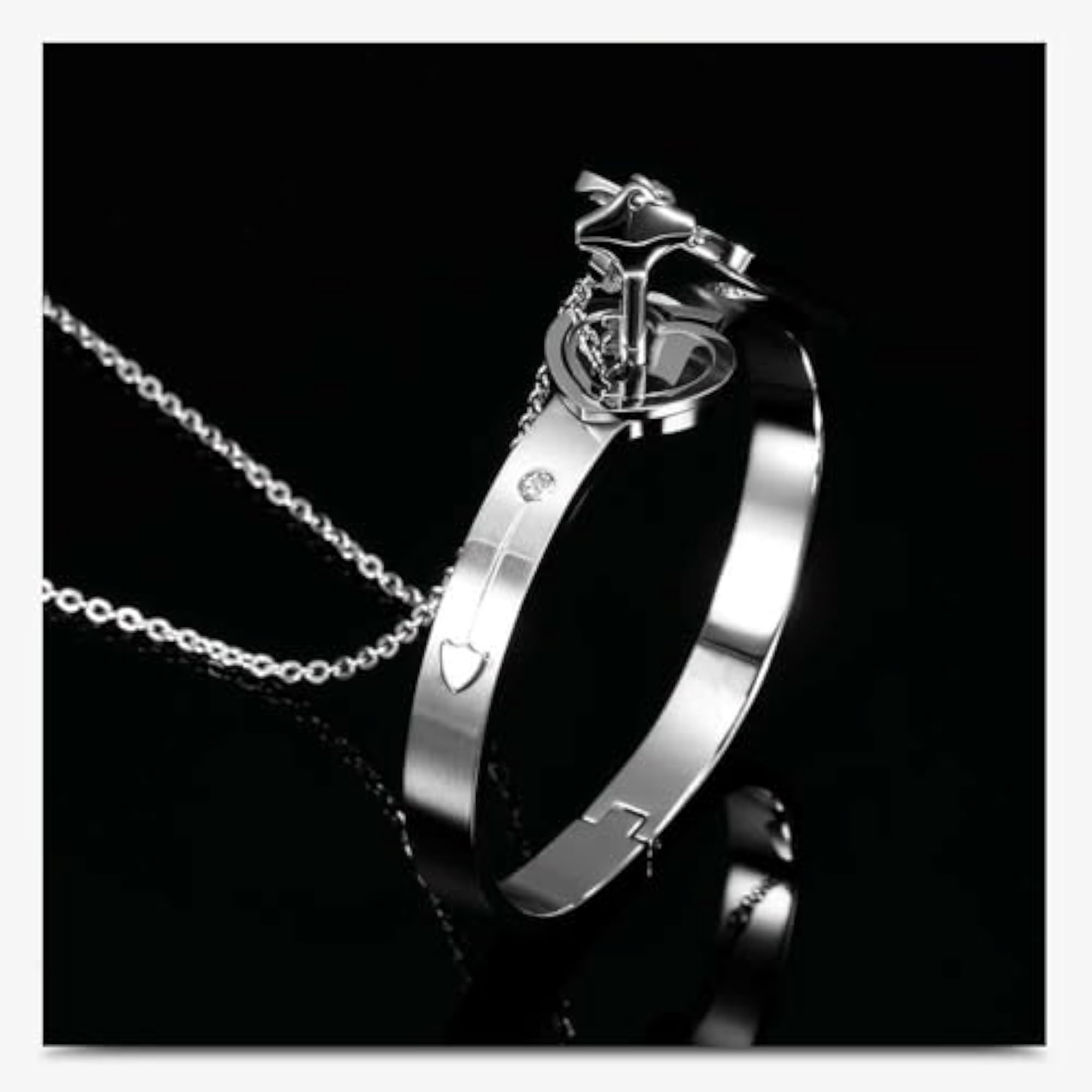 Bling Queen Heart Lock Bracelet & Key Pendant Necklace Set