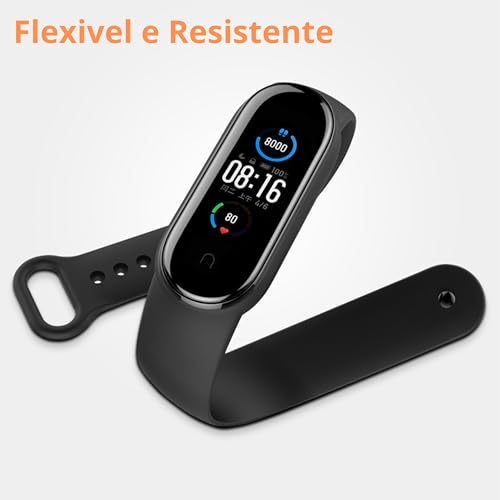 Kit 5 Pulseiras Para Smartband MI Band 5 e 6 Cores Preta Azul Vinho Marsala Cinza e Branco Silicone