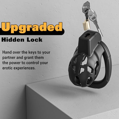Image of Male Chastity Cage with 5 Size Rings, Lightweight Breathable Chastity Device with Invisible Lock, Comfortable Fit with Ventilated Design & Urination Hole (XS,Black)