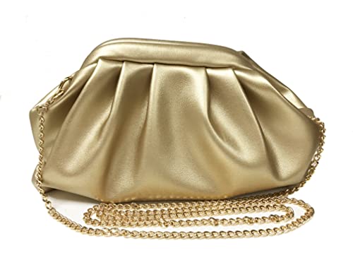 Image of Women Cloud Bag Slouchy Clutch Ruched Purse Evening Handbag with Chain Shoulder Bag for Wedding Party Prom