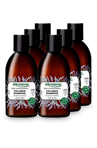 alkmene Champú voluminizador con lavandaorgánica - champu para cabellos finos - Shampoo vegano sin silicona, parabenos ni SLS y SLES (6x 250 ml)