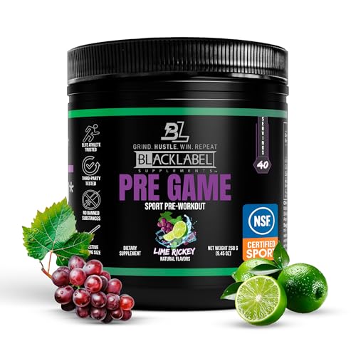 Image of Blacklabel PRE-Game NSF Certified for Sport Pre-Workout (Lime Rickey) | Customizable 150mg Caffeine for Energy and Focus, Low-Stimulant Pre Workout for Men and Women, 40 Servings