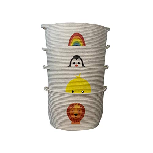 Cute Rainbow Nursery Laundry Basket/ Baby Hamper For Nursery/ Woven Laundry Basket/ Cotton Rope Basket/ Nursery Hamper For Baby Toys Storage Kids Books Blankets Clothes Pets/ Bin Containers Décor /Baby Shower Easter Gift/Large-11"H X 17.7"W X 13.4"L #TOP3