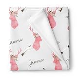 Lovable Gift Co Personalized Deer Fleece Baby Girls Blanket, Woodland Nursery décor White