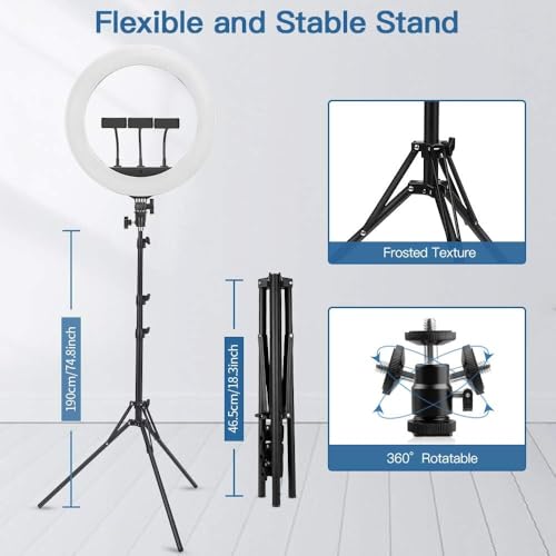 Image of Clefairy 18 inch Ring Light with Tripod Stand & Phone Holder,Large Professional Selfie Ring Lights for Phone,LED Standing Ringlight for Makeup,Video,Streaming,YouTube